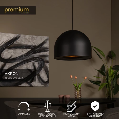Lucide AKRON - Pendant light - Ø 50 cm - 1xE27 - Black | Premium - USP